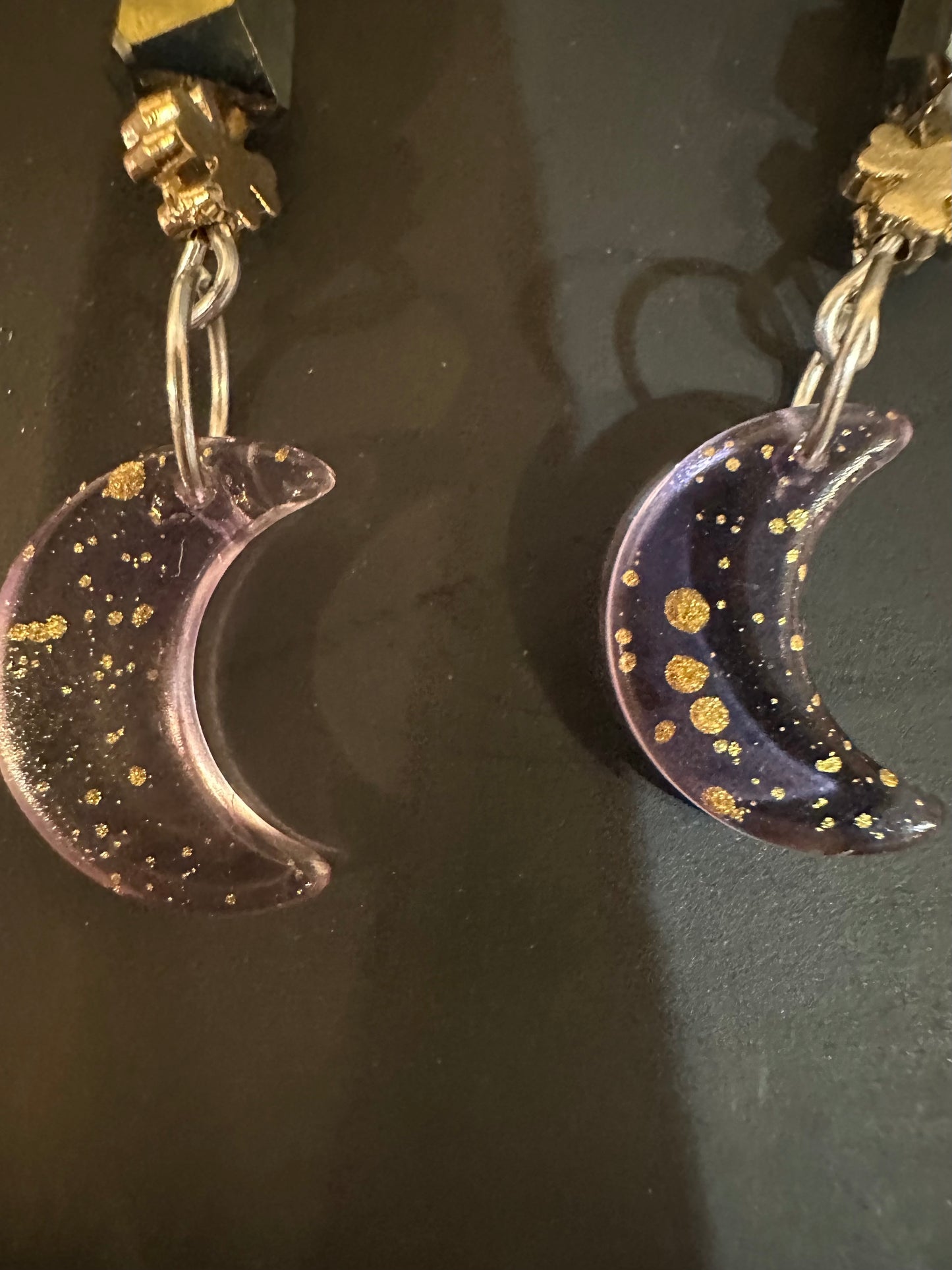Long Dangle Bead Earrings with Sparkling Moon Charms