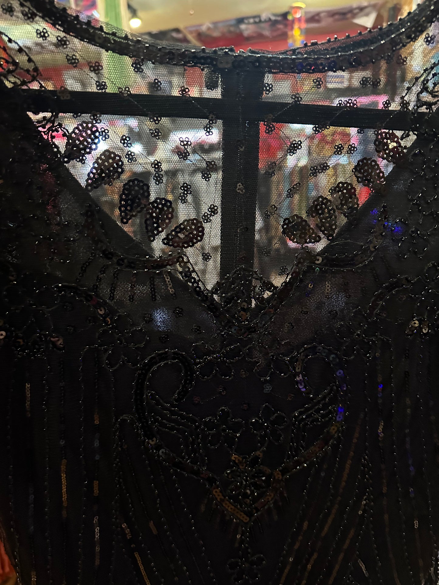 Unique Vintage 1920s Black Beaded Flapper