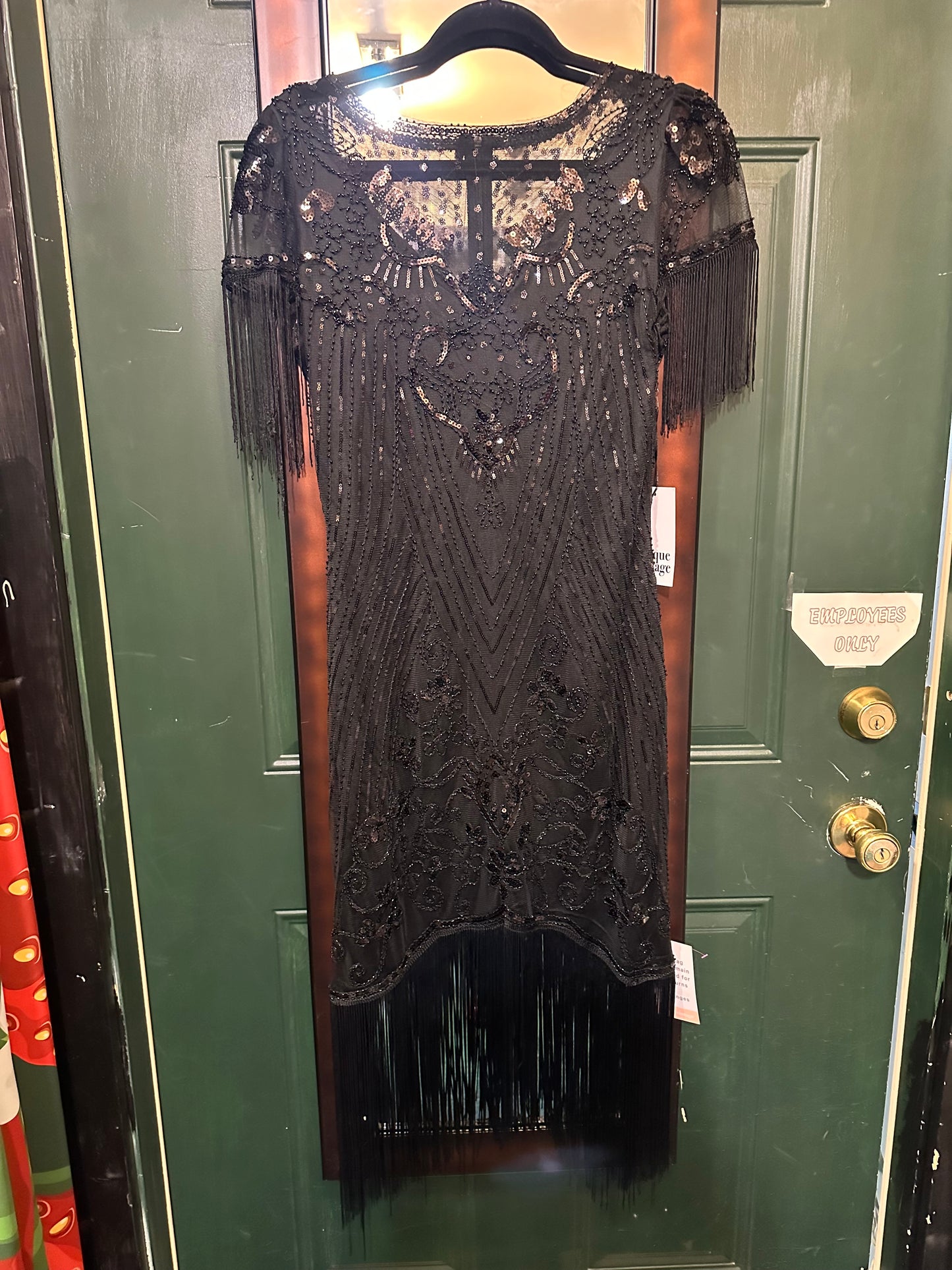 Unique Vintage 1920s Black Beaded Flapper