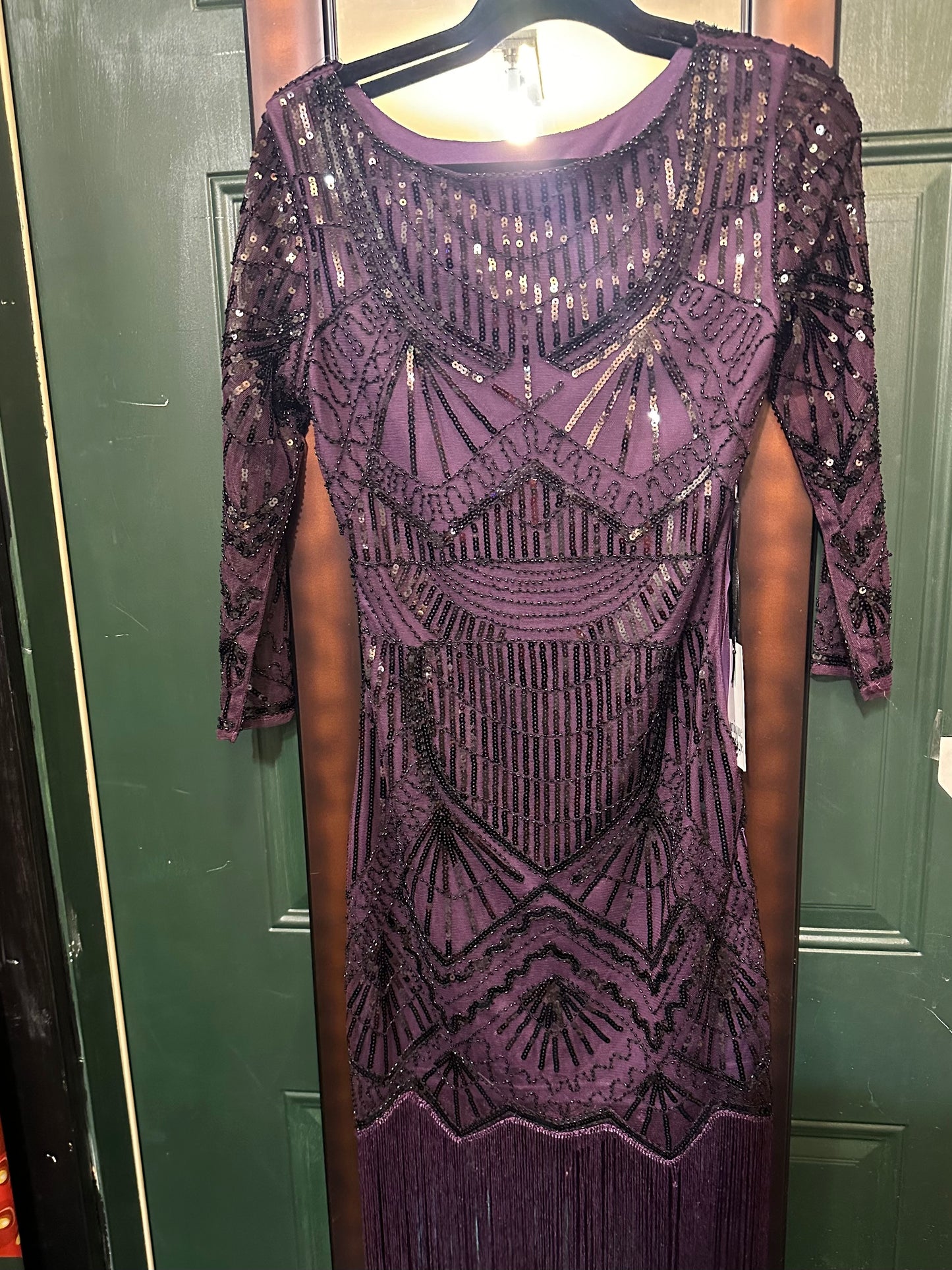Black Sequin Margaux Fringe Cocktail Dress