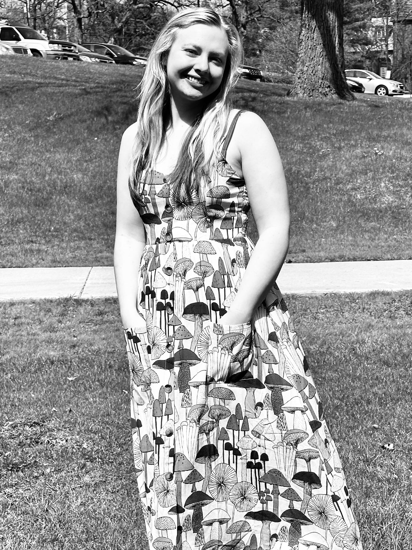 Colorful Mushroom Maxi Dress with Pockets