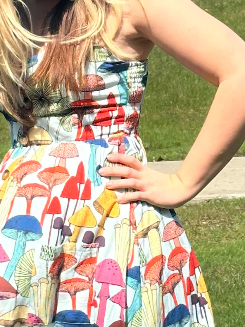 Colorful Mushroom Maxi Dress with Pockets