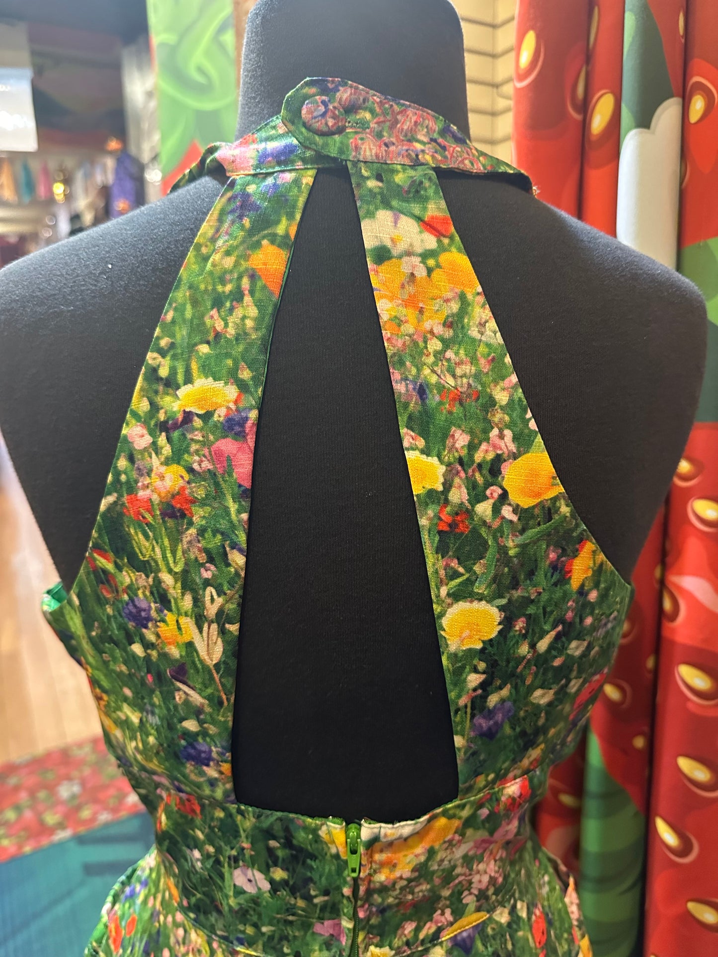 1950’s Green Meadows Fit & Flare Halter Dress
