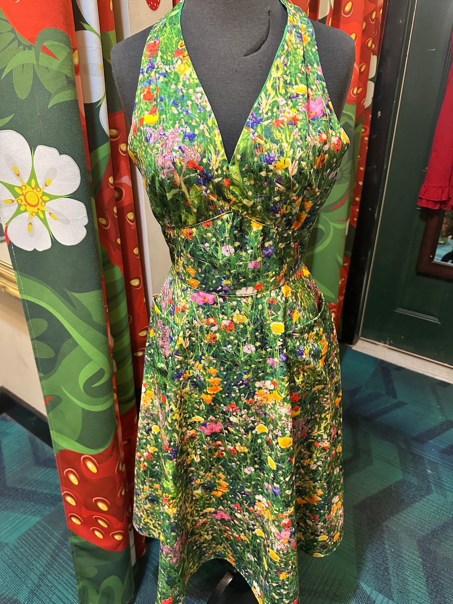 1950’s Green Meadows Fit & Flare Halter Dress