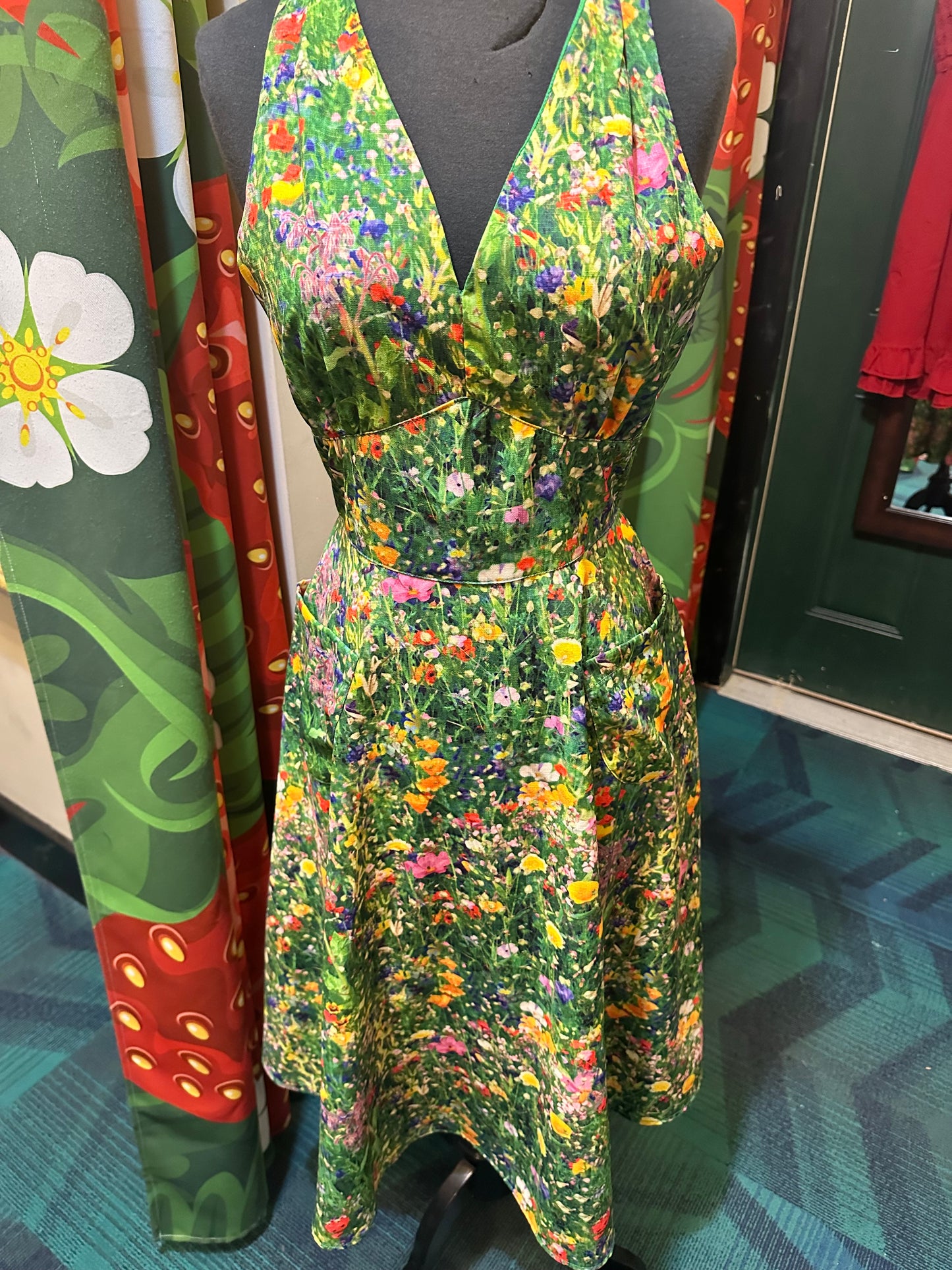 1950’s Green Meadows Fit & Flare Halter Dress