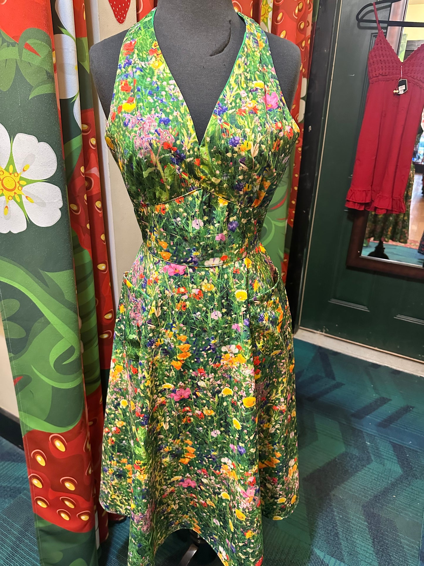 1950’s Green Meadows Fit & Flare Halter Dress