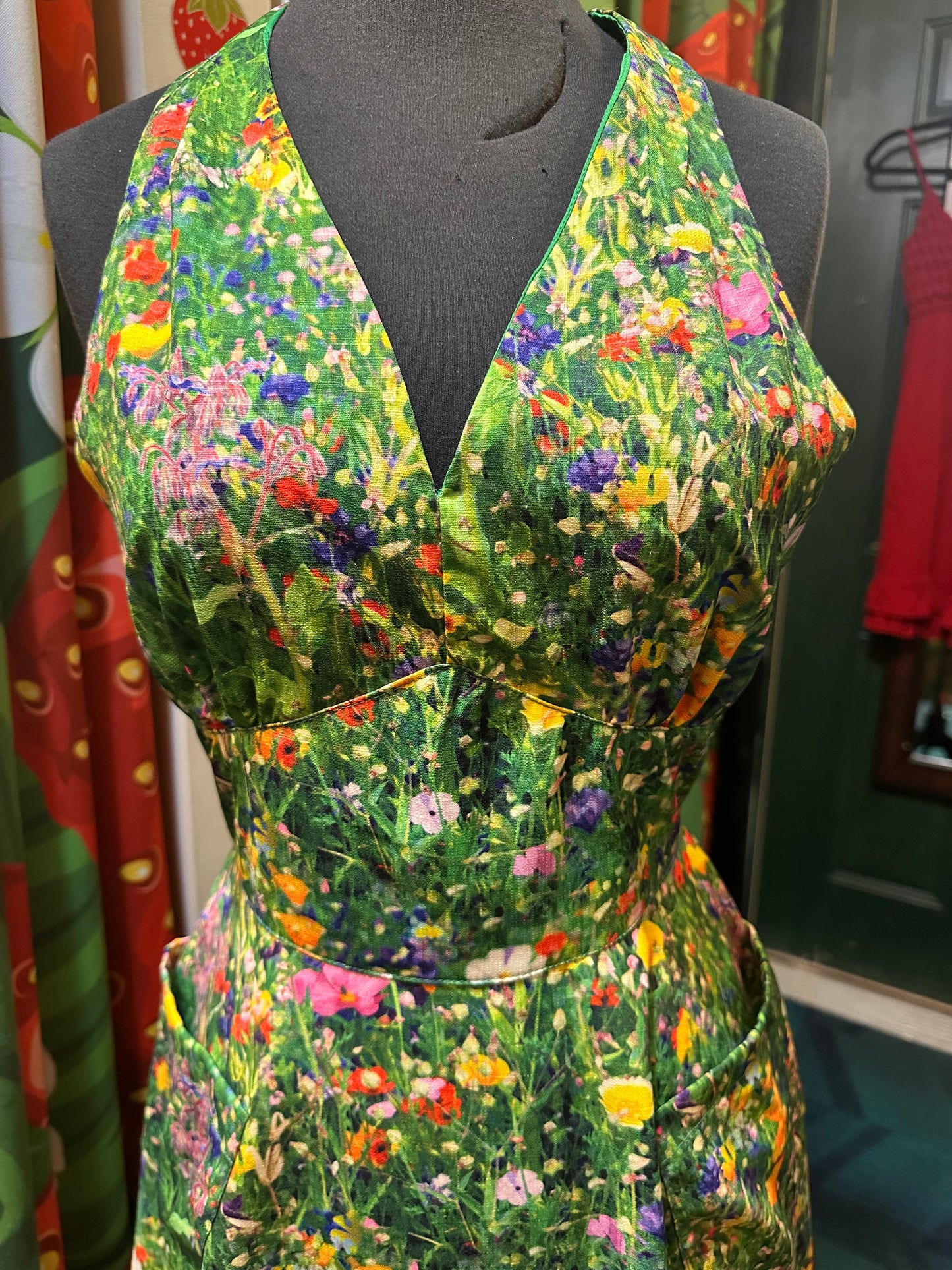 1950’s Green Meadows Fit & Flare Halter Dress