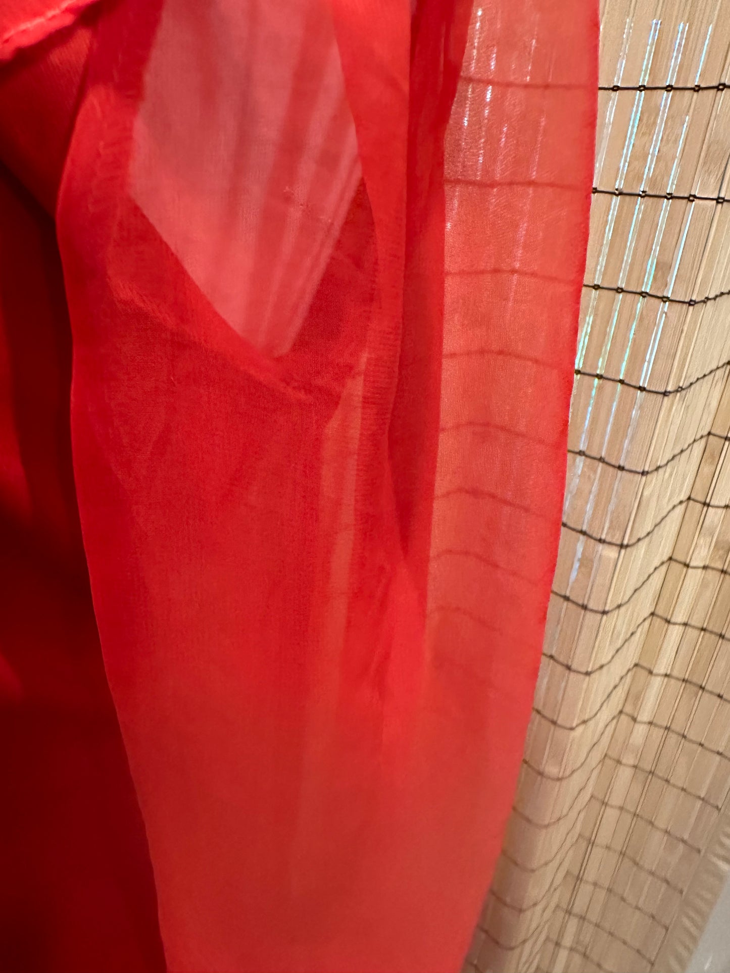 1960s Red Ruffle Gown with Nylon Sleeves