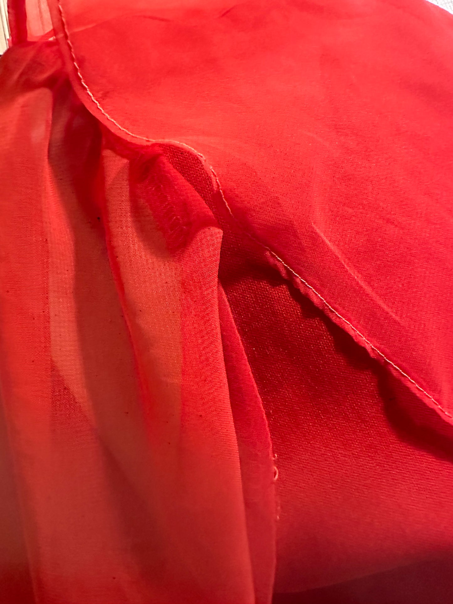 1960s Red Ruffle Gown with Nylon Sleeves