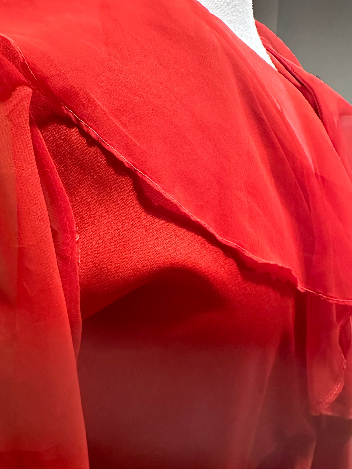 1960s Red Ruffle Gown with Nylon Sleeves