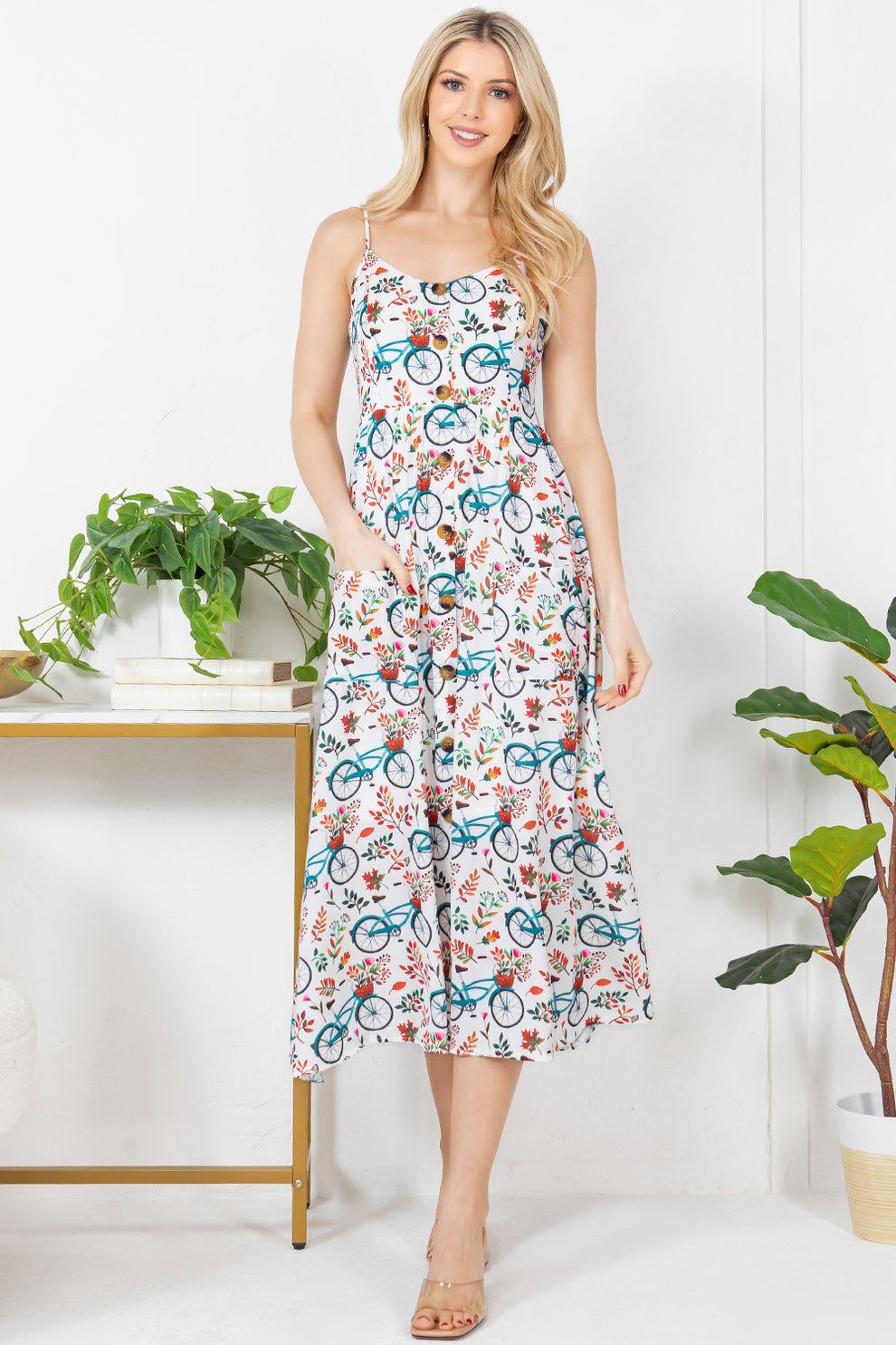 Bicycle with Flower Baskets Print Maxi Dress!