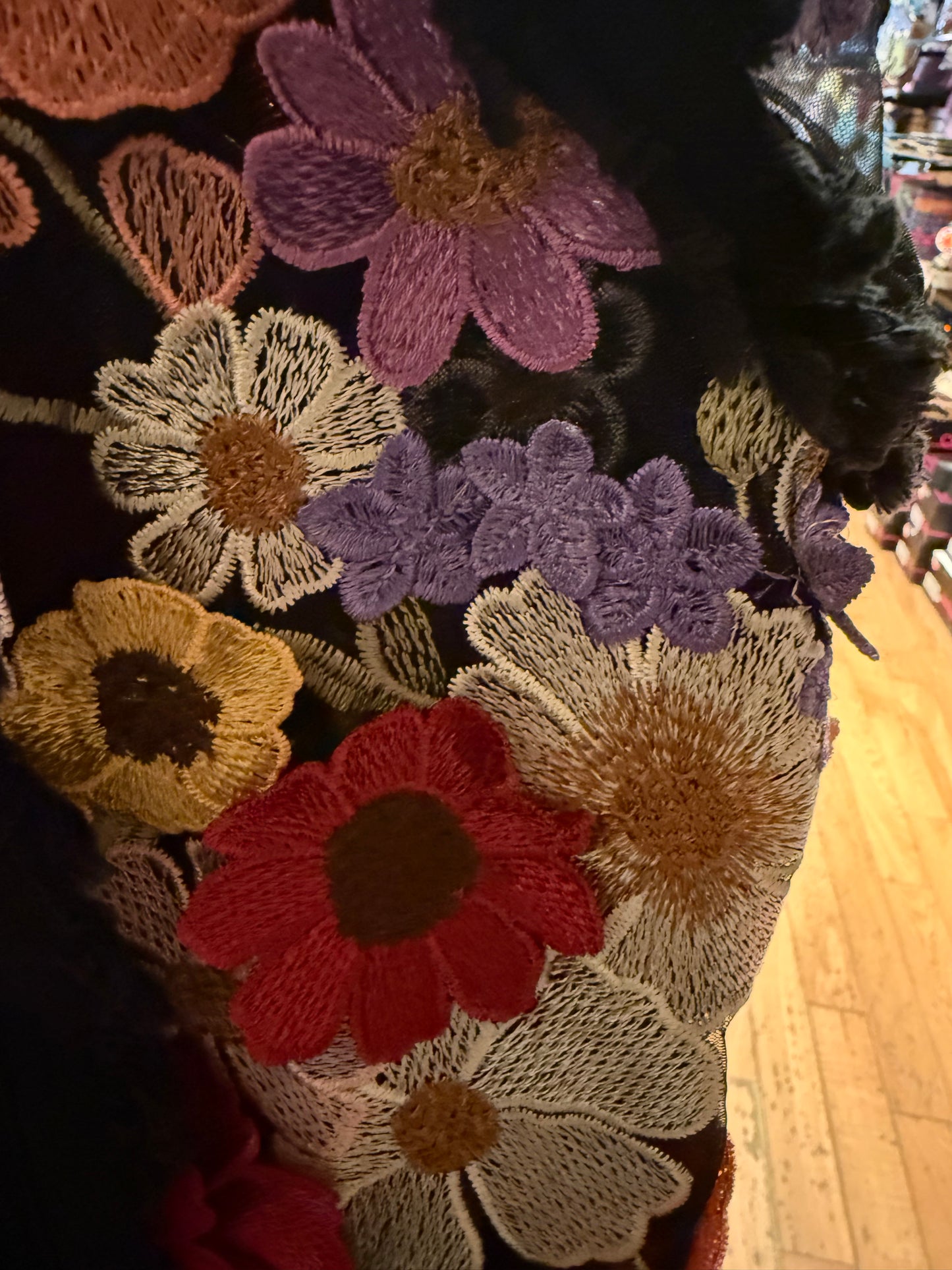 Black Jean Jacket with Flower appliqué