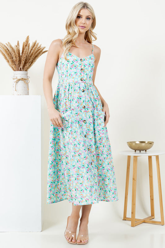Pastel Color Floral & Cherry Maxi Dress