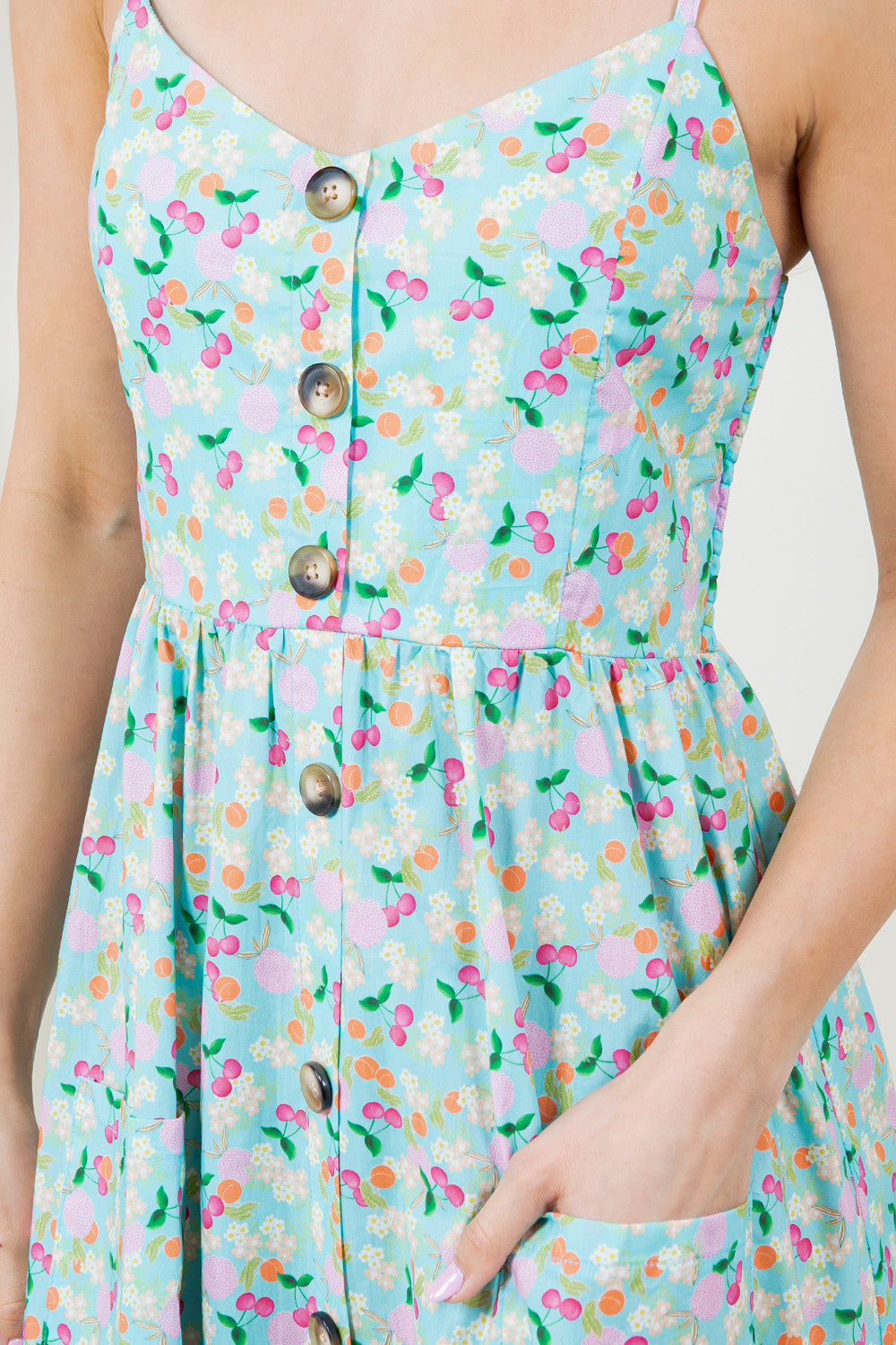 Pastel Color Floral & Cherry Maxi Dress