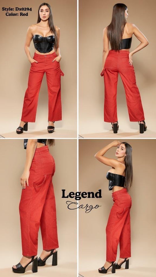 Red Wide Leg Cargo Jeans
