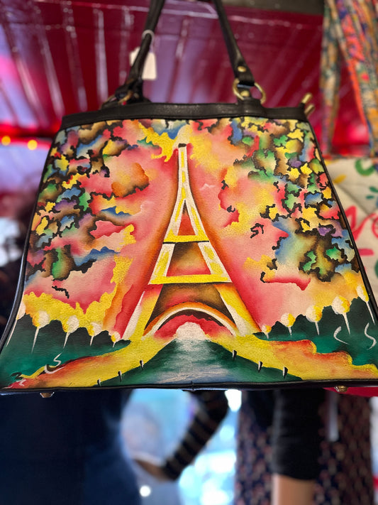 Leather Hand Painted “Paris” Tote