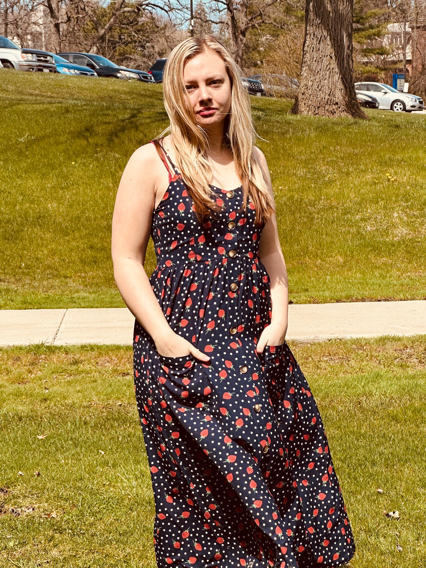 Strawberry Maxi Dress with Pockets!