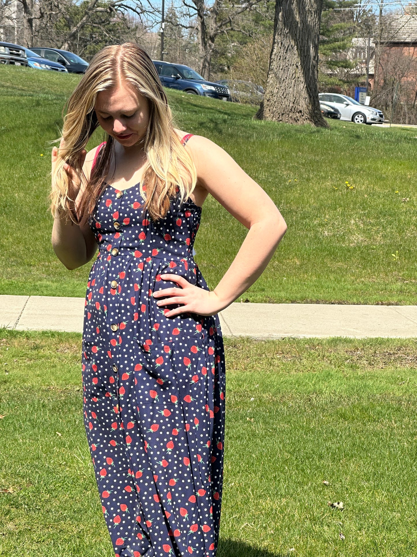 Strawberry Maxi Dress with Pockets!