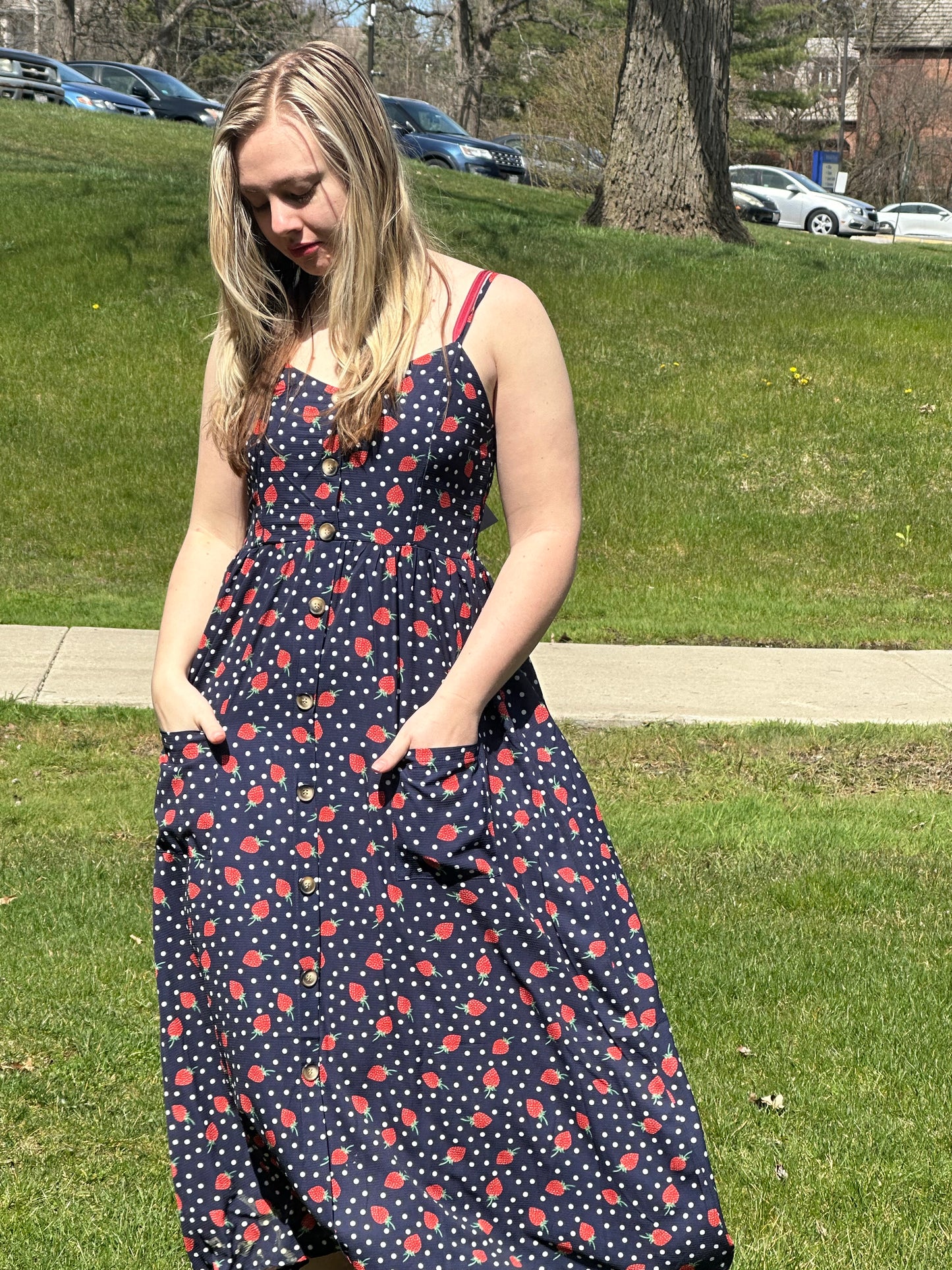 Strawberry Maxi Dress with Pockets!