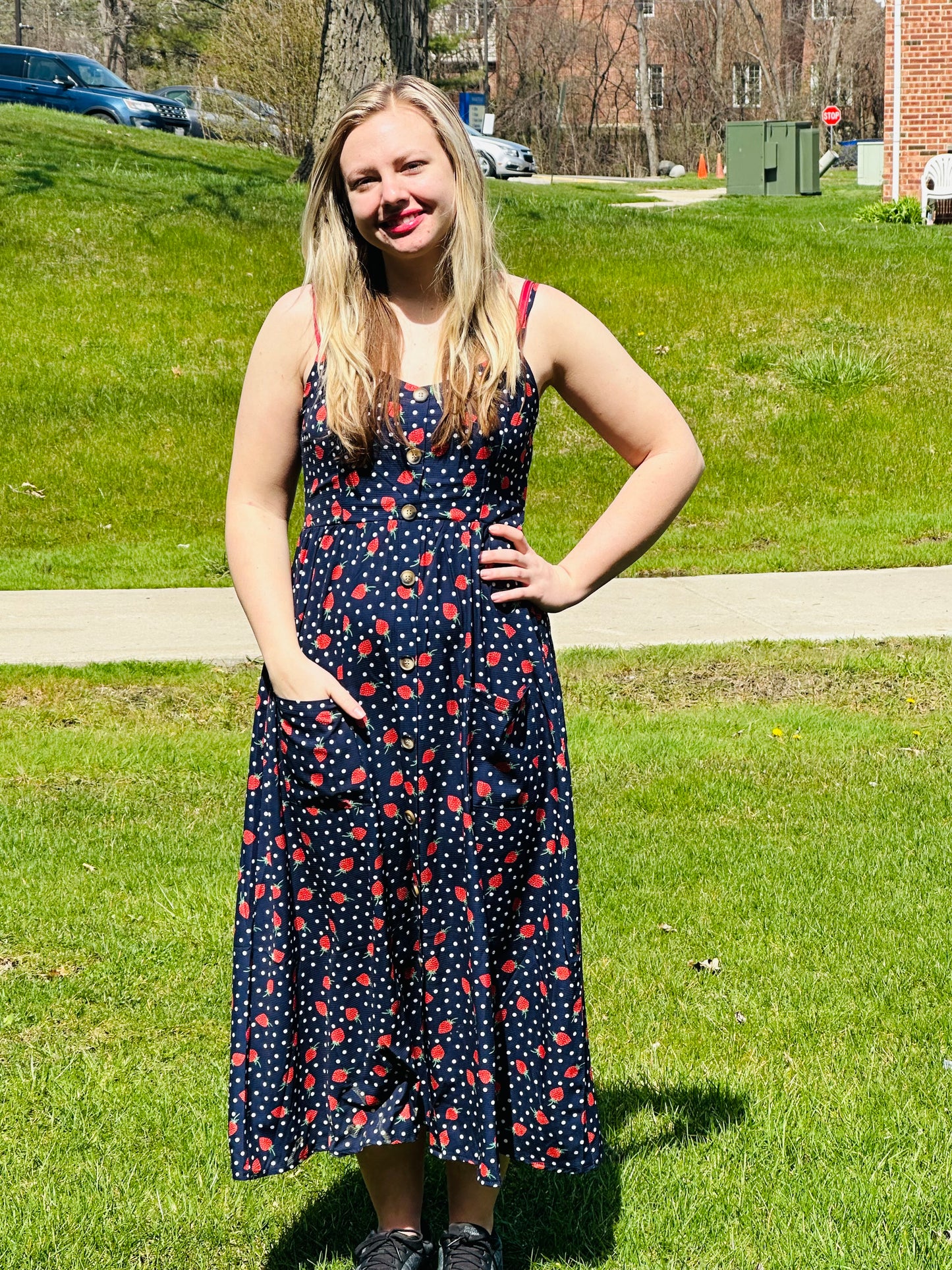 Strawberry Maxi Dress with Pockets!