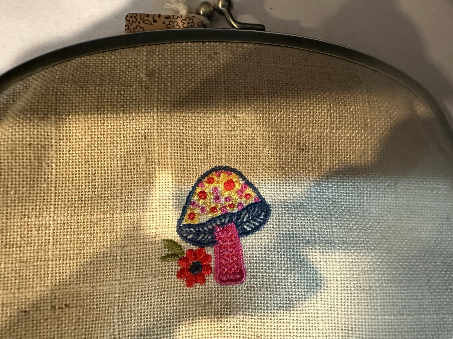 Cute Embroidered Vintage Look Mushroom Coin Purse