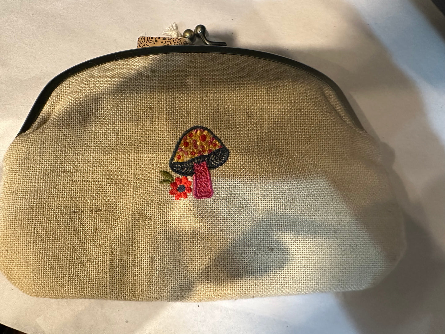 Cute Embroidered Vintage Look Mushroom Coin Purse