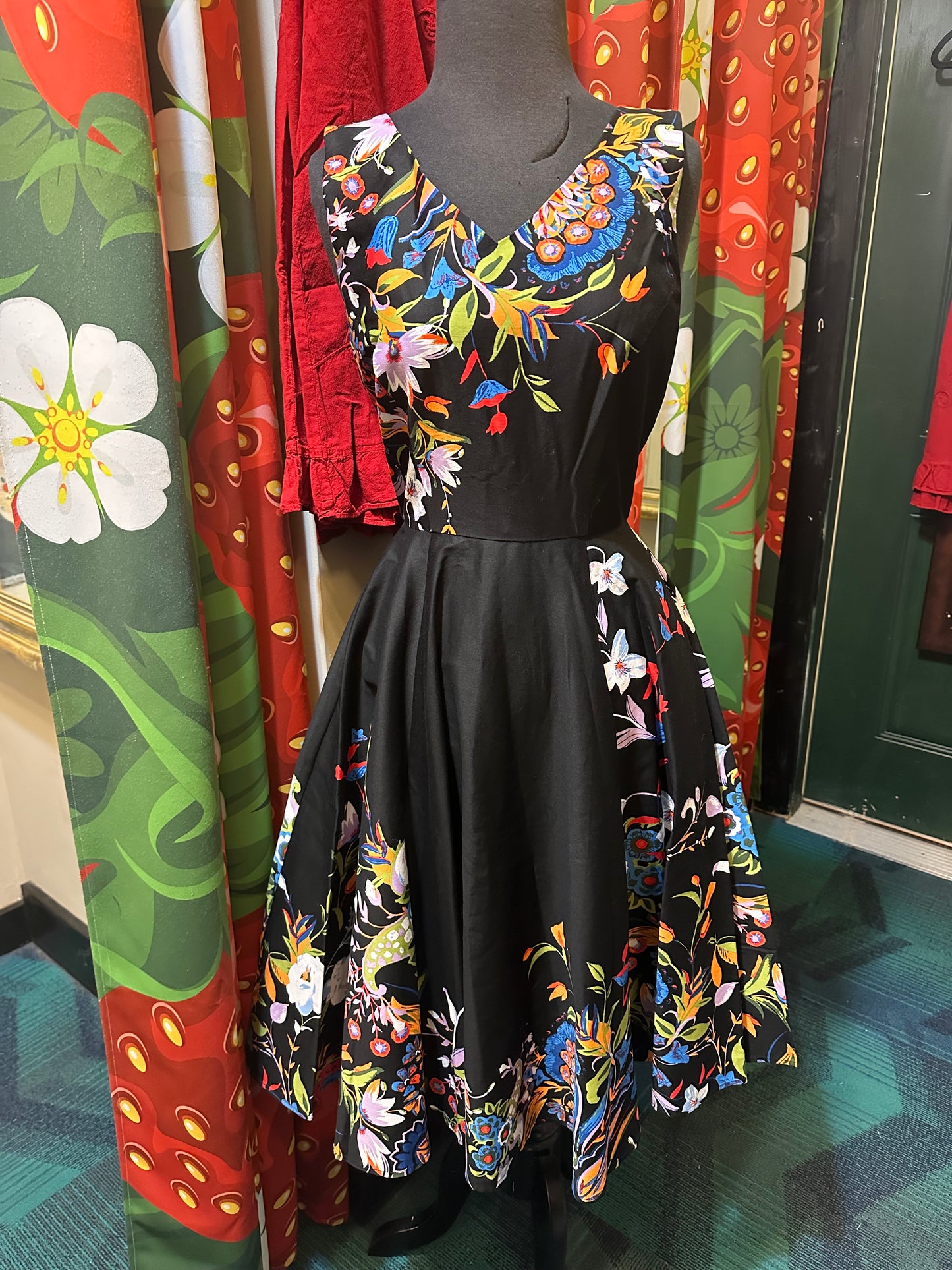 1950’s  Black Floral Fit & Flare Dress