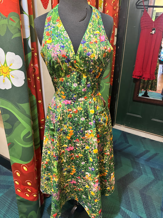 1950’s Green Meadows Fit & Flare Halter Dress