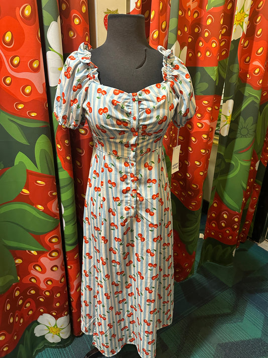 1940’s-50’s Striped Cherry Dress with Buttons