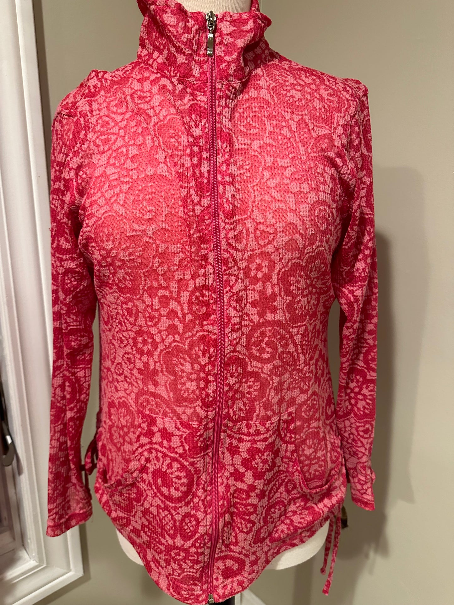 Pink Lace Imprint Side Cinched Jacket