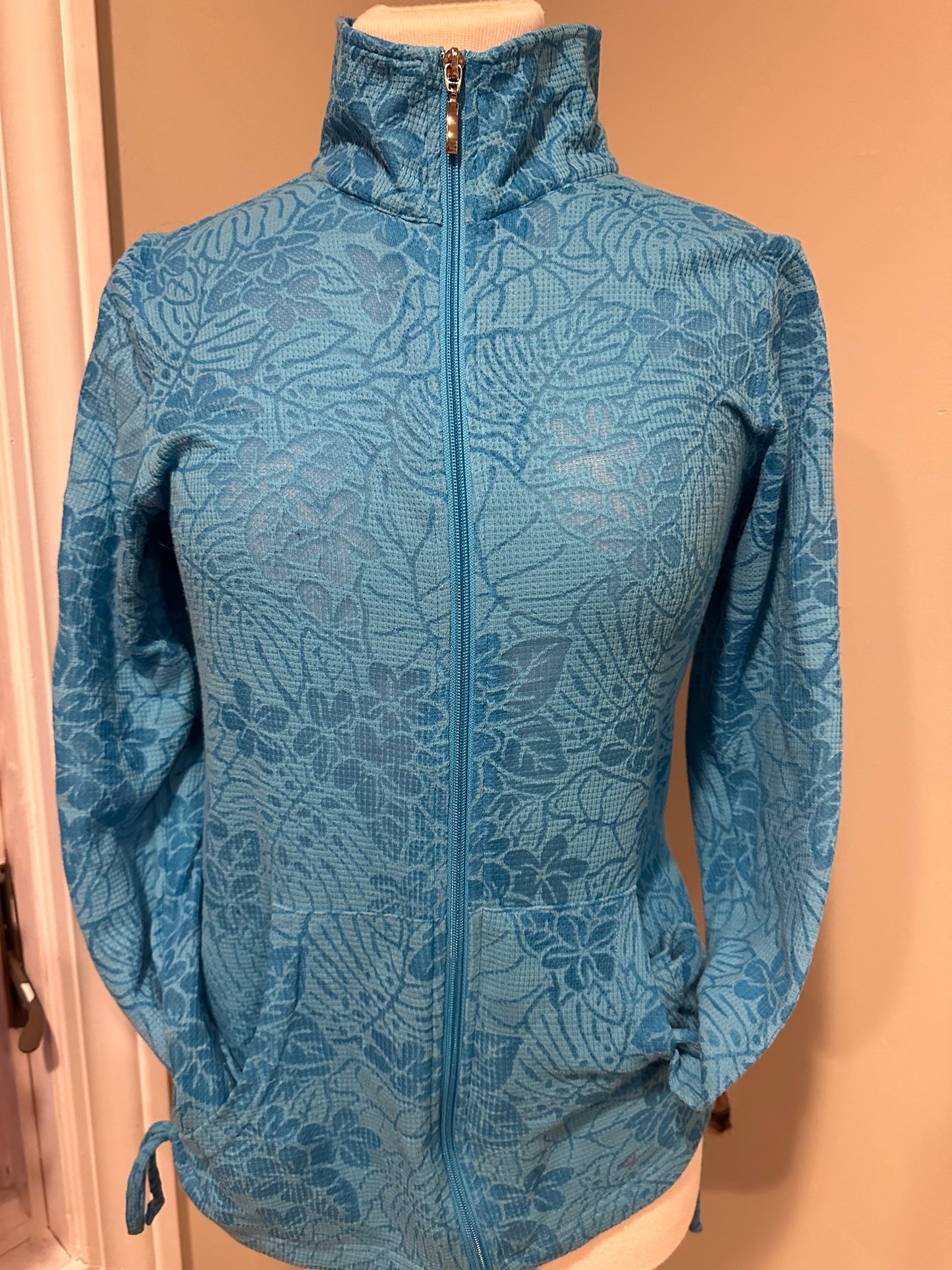 Turquoise Side Cinched Lace Imprint Jacket