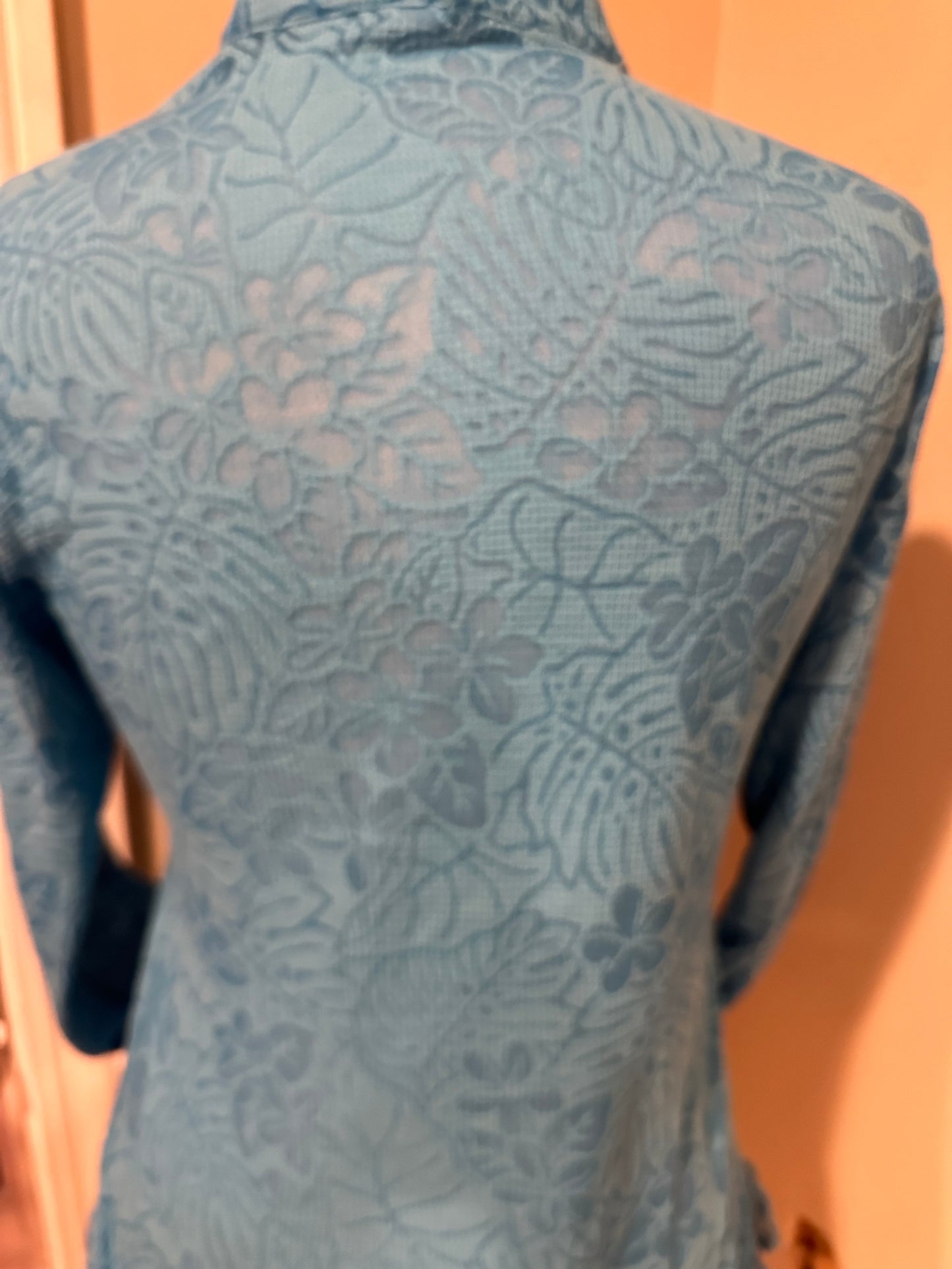 Turquoise Side Cinched Lace Imprint Jacket