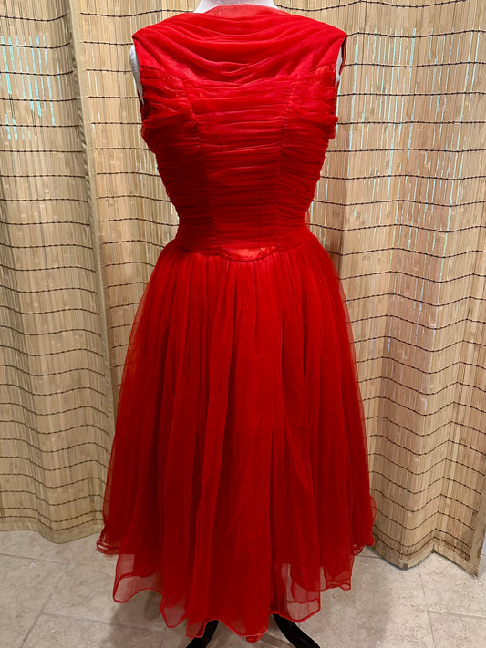 1950s Elegant Red Party Gown