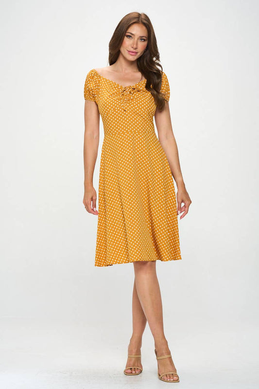 Vintage Style Yellow/Mustard Polka Dot Dress