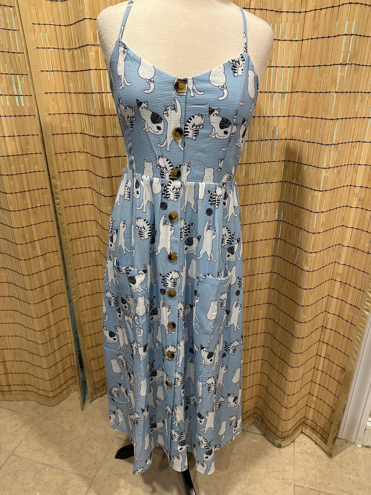 Pretty Blue Maxi Dress with Cats!