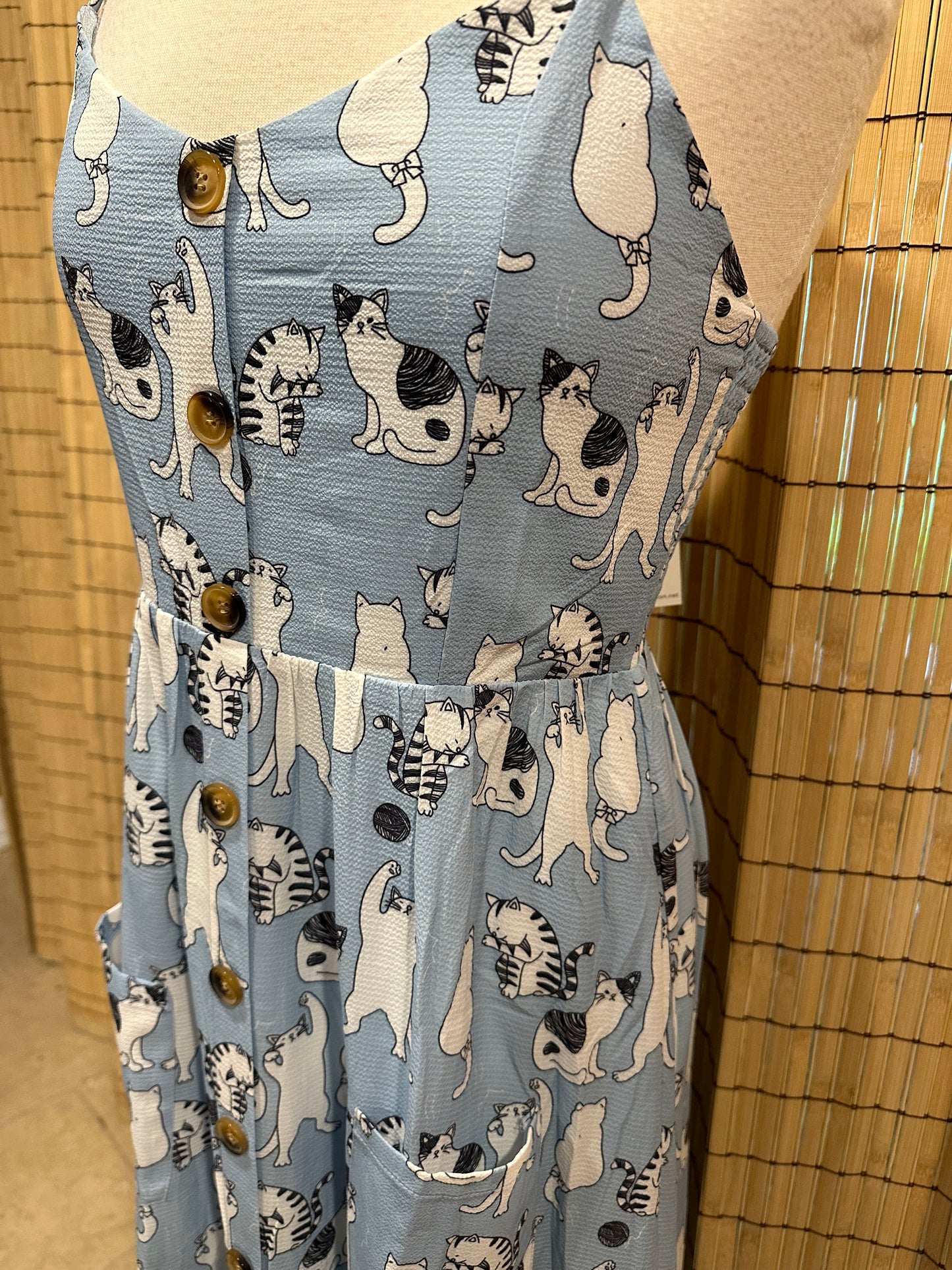 Pretty Blue Maxi Dress with Cats!