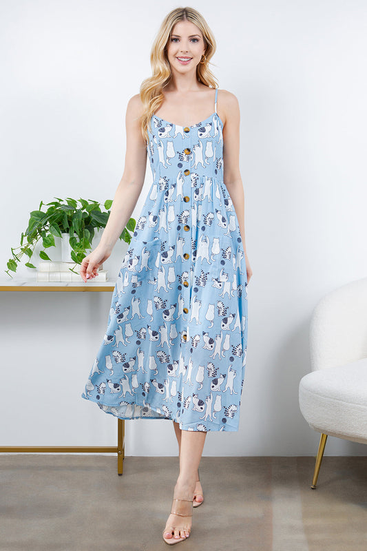 Pretty Blue Maxi Dress with Cats!