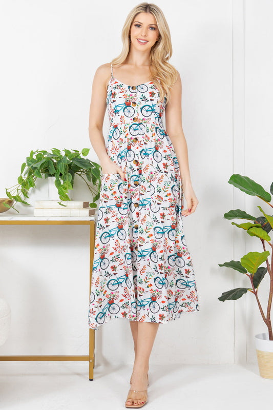 Bicycle with Flower Baskets Print Maxi Dress!