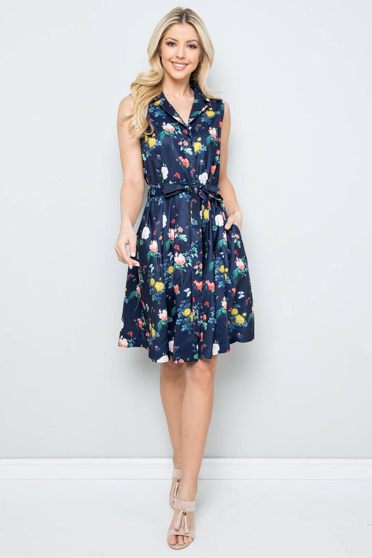 Navy Flower Garden Button Dress
