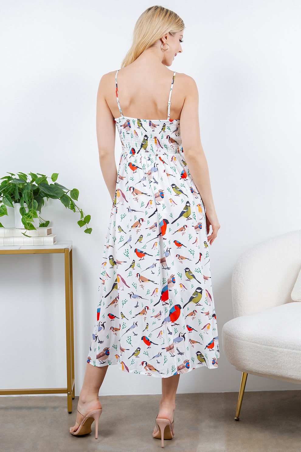 Lovely Summer Bird Print Maxi Dress