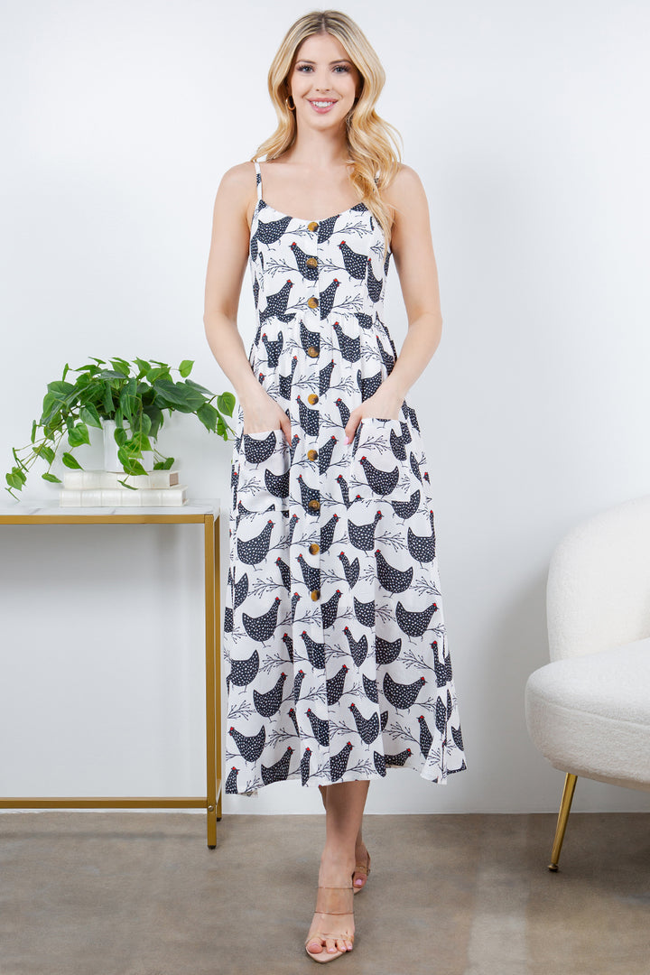Cute Retro Print Chicken Dress!